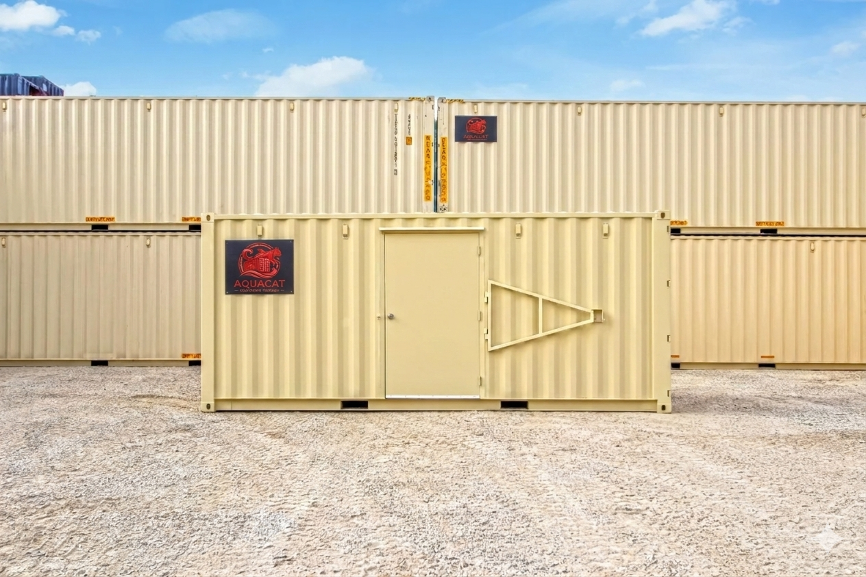 20ft vented storage container for sale, featuring secure doors and side vents for airflow.