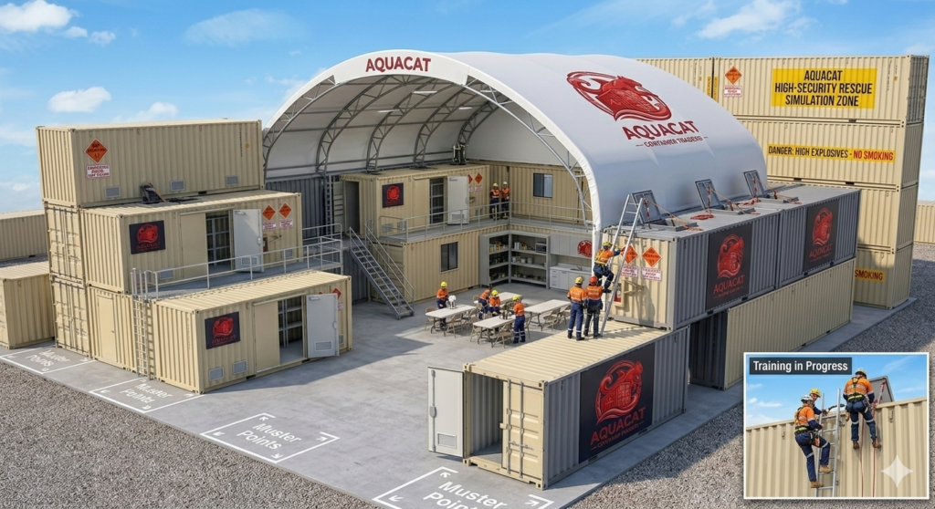 Stacked blue shipping containers from AquaCatContainerTraders, ideal for storage and transport solutions.